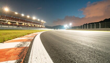 race track corner asphalt surface low angle view at night stadium