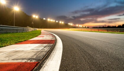 race track corner asphalt surface low angle view at night stadium