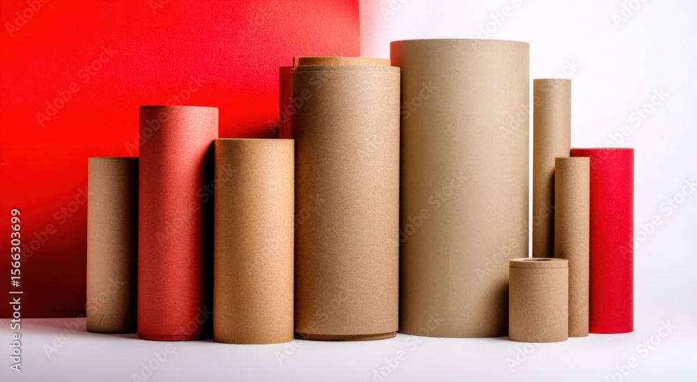 Poster diverse collection of empty cardboard tubes and cylindrical containers in various sizes and colors o