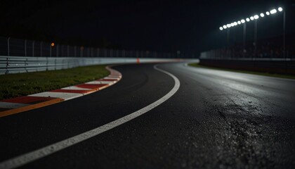 Obraz premium race track corner asphalt surface low angle view at night stadium