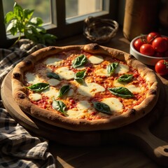 Pizza Margherita Autentik ala Italia di Bawah Sinar Matahari Senja