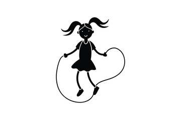 Girl Skipping Rope Black and White Silhouette