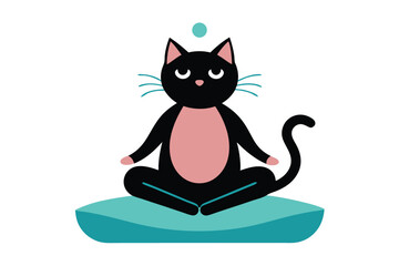 Whimsical cat in yoga pose meditating on a cushion