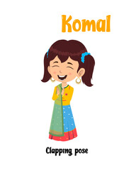 Indian cartoon girl clapping happily – celebration pose vector