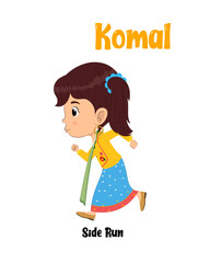 Indian cartoon girl running – side view vector sprite