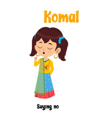 Indian cartoon girl saying “no” with finger gesture – vector illustration