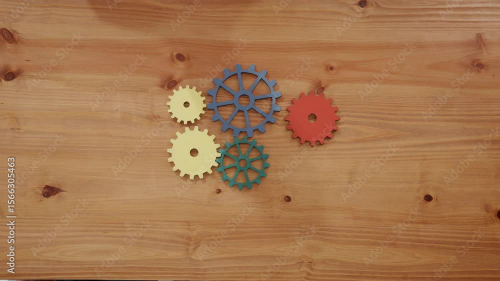 Poster above, hands and business people with gears for problem solving, solution and support. collaboration