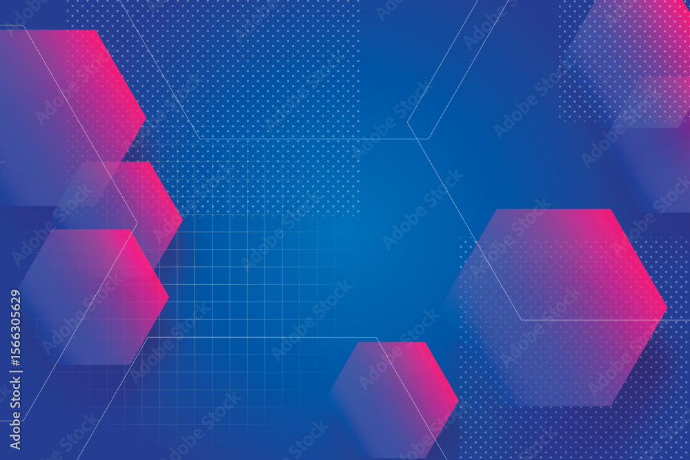 Poster abstract geometric background features blue tones with pink gradients and subtle grid and dot patter
