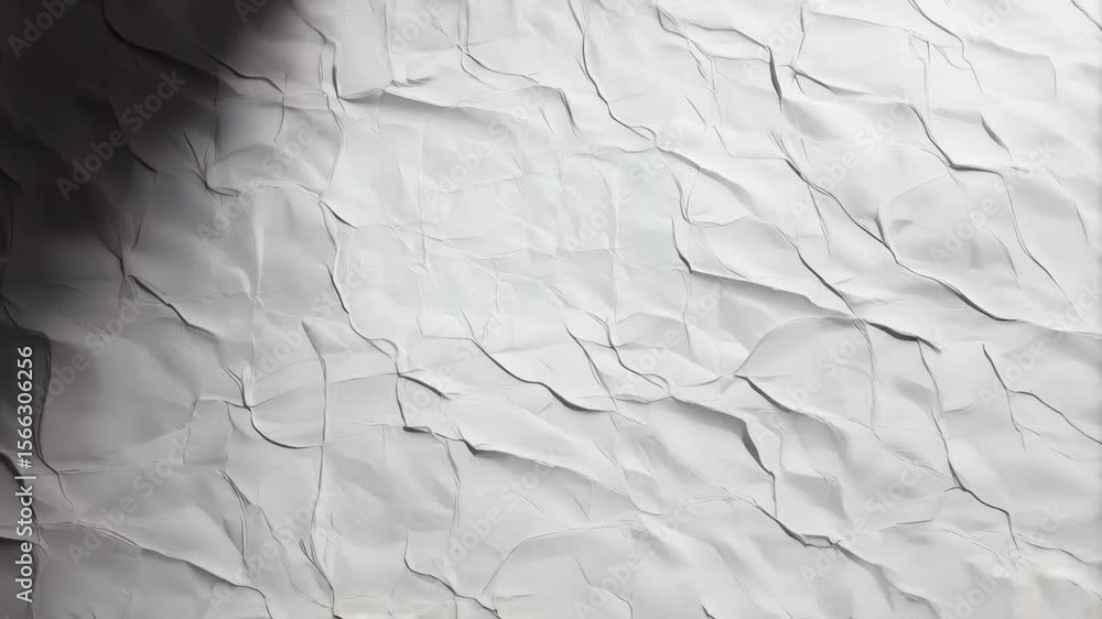 Poster crumpled white paper background showing abstract creases and folds creating dynamic light and shadow