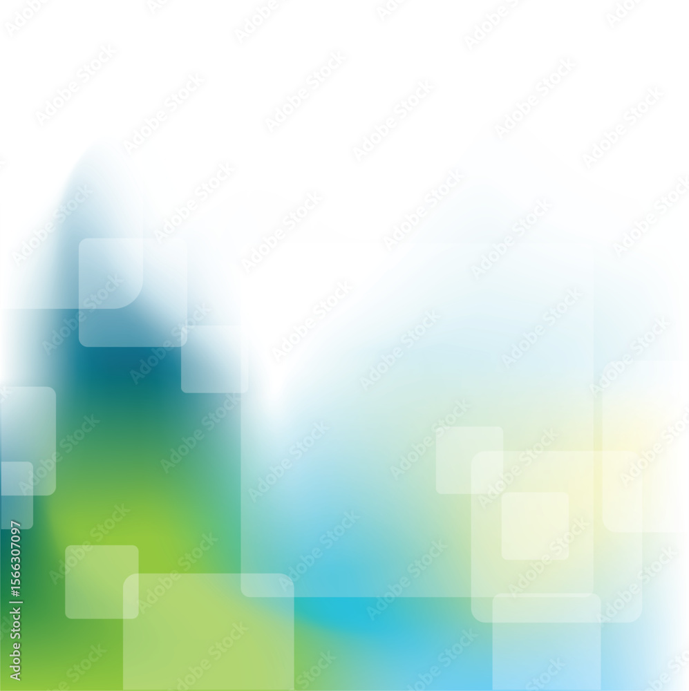 Poster abstract digital composition with a blend of greens, blues and yellow hues creating a modern design 