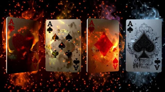 Four Aces in Motion &ndash; Fantasy Flames and Energy Animation. Generative AI
