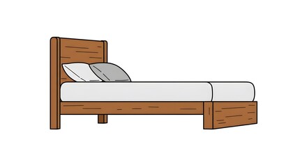 Illustration of a Wooden Bed with Pillows