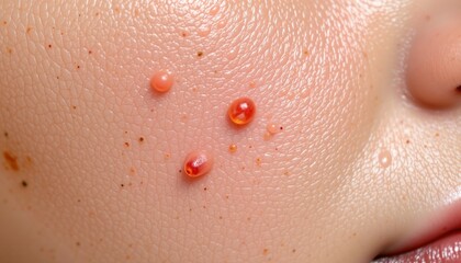 Fototapeta premium create a close up photo of human skin with visible raised spots and blisters, the subject should be positioned on the right side of the image
