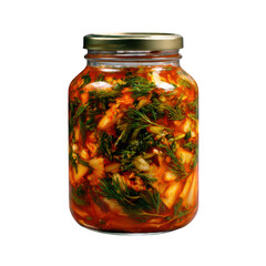 Kimchi in Glass Jar with Dill isolated on a transparent background 2