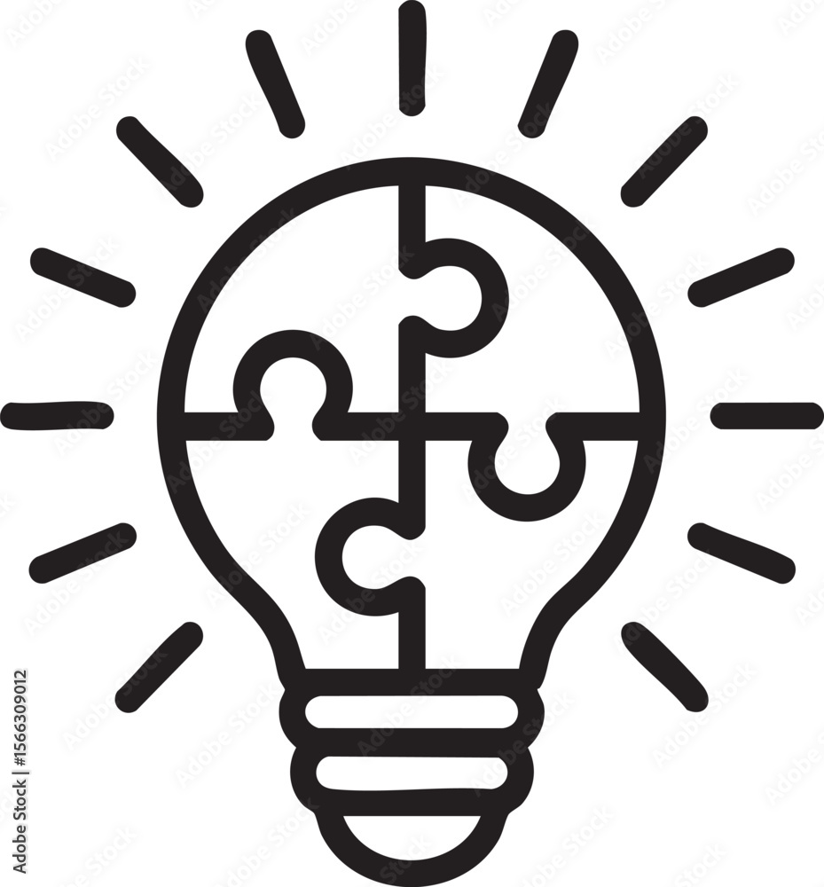 Poster light bulb made of puzzle pieces icon representing innovation creativity problem solving intelligenc