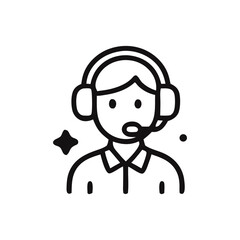 A simple illustration of a person wearing a headset, likely for customer service or communication.