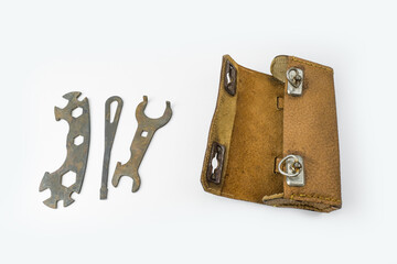 Old leather bicycle case for repair keys from 60’s
