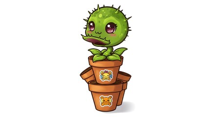 Cute Cartoon Venus Flytrap Plant in Pots