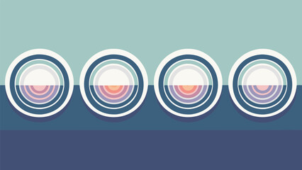 Obraz premium Four circles with concentric rings and semicircular color bands arranged horizontally across the image