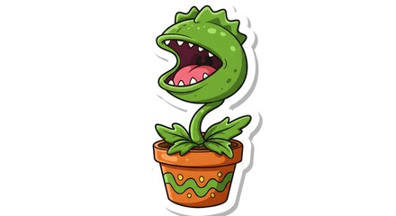 Cartoon Carnivorous Plant in Pot Illustration