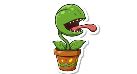 Cartoon Venus Flytrap Plant in Pot Illustration