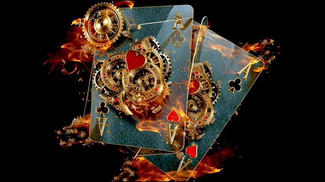 Cinematic Fire and Gears Card Reveal &ndash; Poker Fantasy Motion. Generative AI