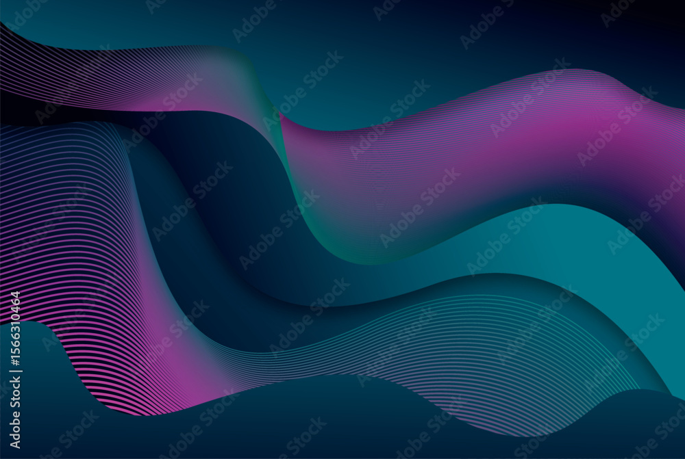 Poster fluid wave background with vibrant teal and pink gradient colors creates a modern abstract design