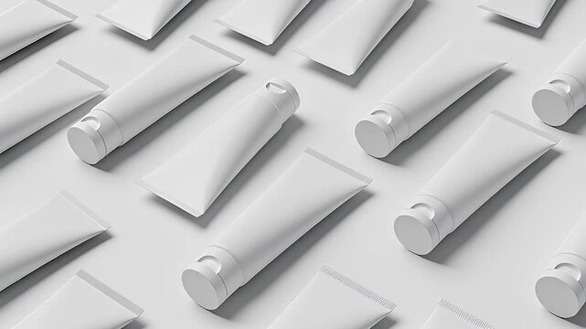 Arrangement Of White Cosmetic Cream Tubes On White Background Surface Studio Shot