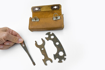 Old leather bicycle case for repair keys from 60’s