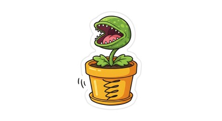 Cartoon Venus Flytrap in Pot Illustration