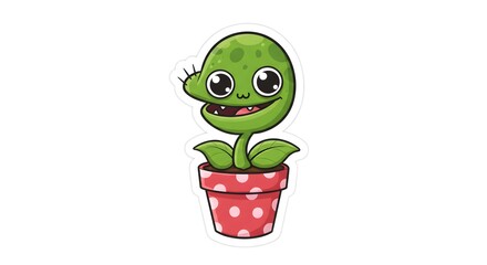 Cartoon Cute Plant Monster Character in Pot