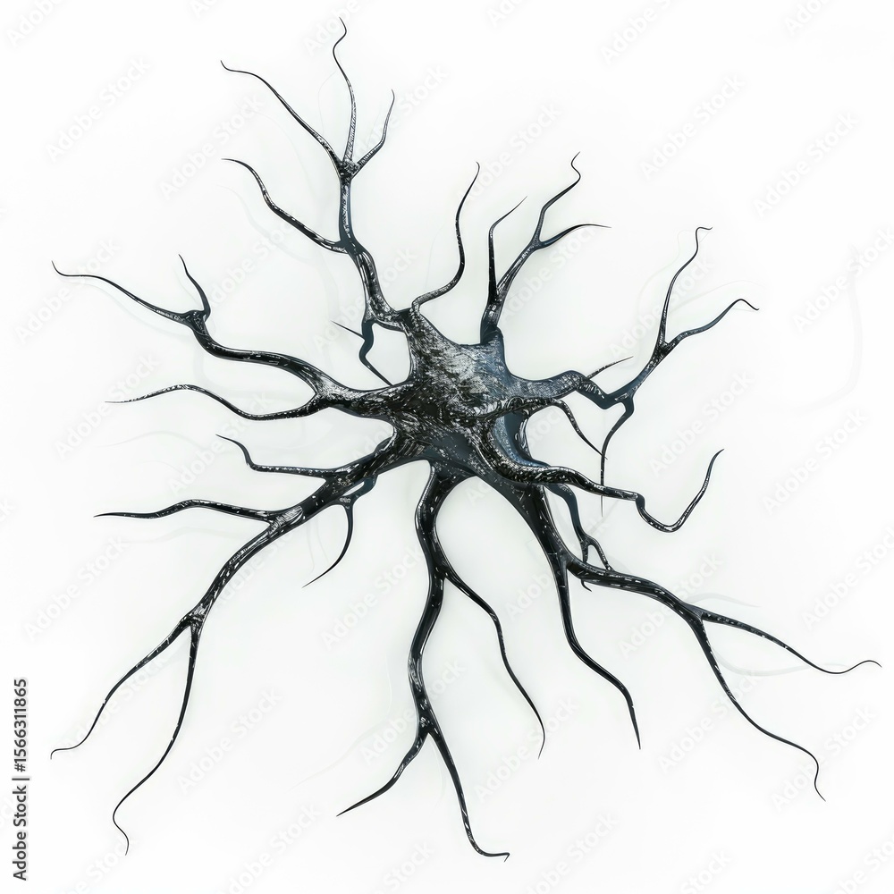 Poster black neuron showing axons and dendrites on white background