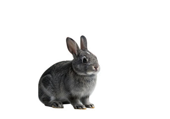 Obraz premium A gray rabbit sits and looks to the side, isolated on transparent background