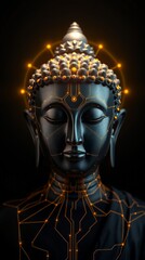 High-Tech Spiritual Buddha with Glowing Circuitry Patterns