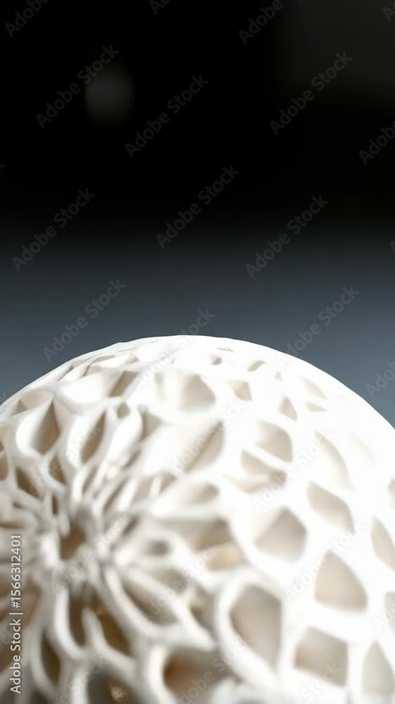 Poster intricate handcrafted ceramic sphere displays a complex geometric pattern in a visually stunning clo