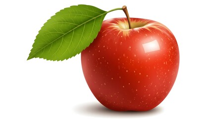 Red Apple with Green Leaf Illustration