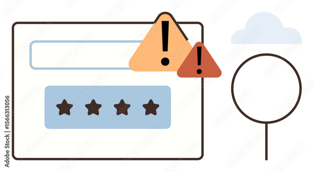 Poster warning icons highlighting errors alongside a rating system with stars. ideal for feedback, online r