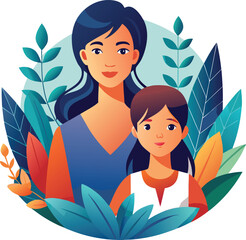 A heartwarming illustration of a mother and daughter, depicted in a stylized, flat design.