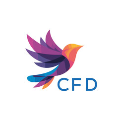 Obraz premium CFD “Colorful Abstract Bird Logo Design on White Background ” CFD Later Logo, “Modern Gradient Bird Icon with Typography” “Abstract Hummingbird Style Logo with Vibrant Colors” 