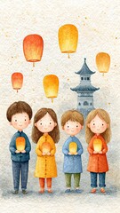 Children with lanterns for a festival celebration.