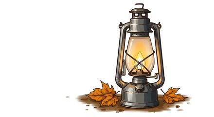 Vintage Lantern with Fall Leaves Illustration