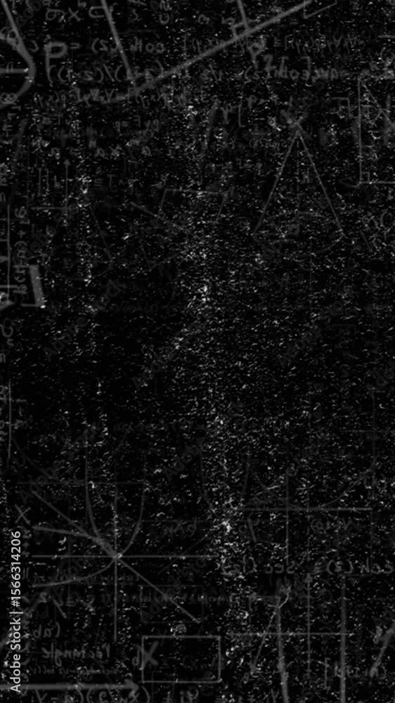 Aufkleber animation of layers of mathematical formulae and moving chalk marks on black chalkboard