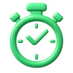 3D Green Stopwatch Check Mark Time Management Transparent Background