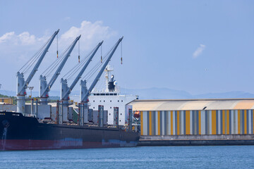 Cargo ship docked at Aviles port in Spain