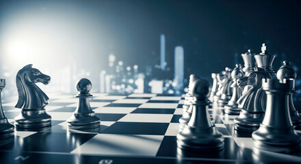 Strategic Chess Battle On A Board With Pieces