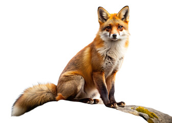  beautiful fox on rock isolated on white background, PNG