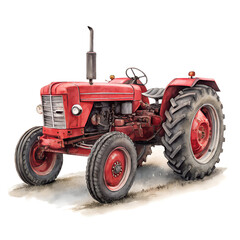 Obraz premium Watercolor Illustration of a Vintage Red Tractor on Transparent Background