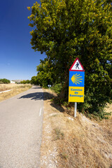 Pedestrian Crossing Sign on Camino de Santiago Trail