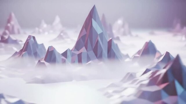 Low poly mountain range with fog. Abstract geometric background.