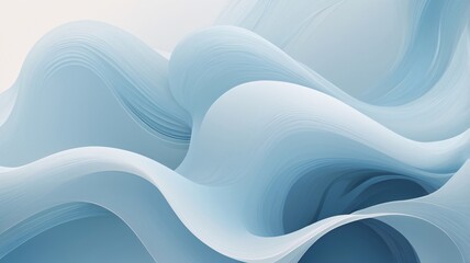 Fluid Waves of Light and Shadow, Abstract Art, Serene Blue Composition, Digital Illustration, Contemporary Design Style